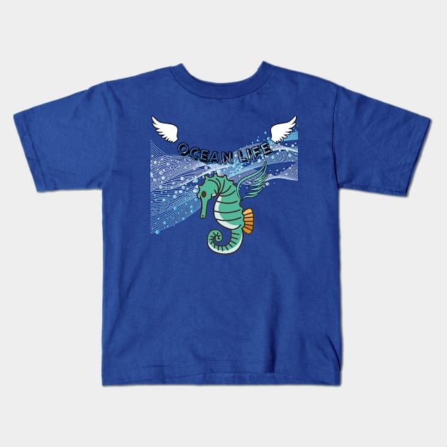 Funny Seahorse Ocean Life Kids T-Shirt by mieeewoArt